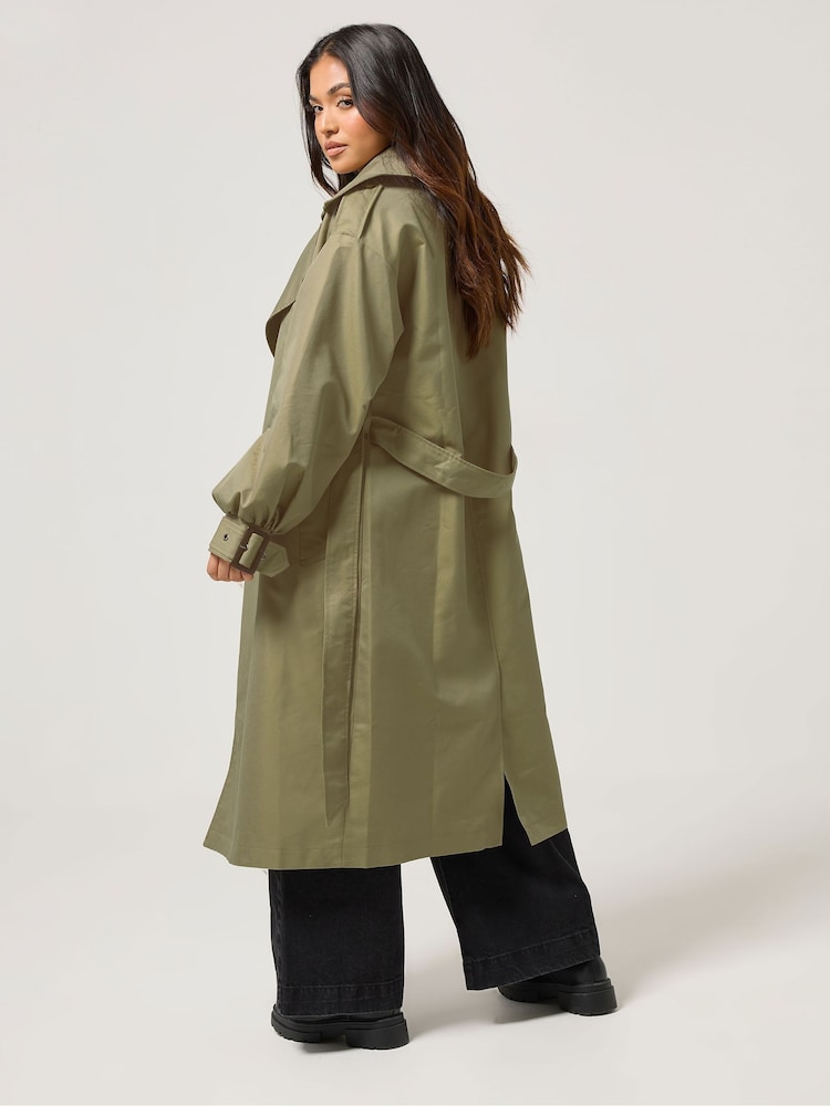 PixieGirl Petite Green Balloon Sleeve Trench Coat - Image 2 of 5 PixieGirl Petite Green Balloon Sleeve Trench Coat - Image 2 of 5