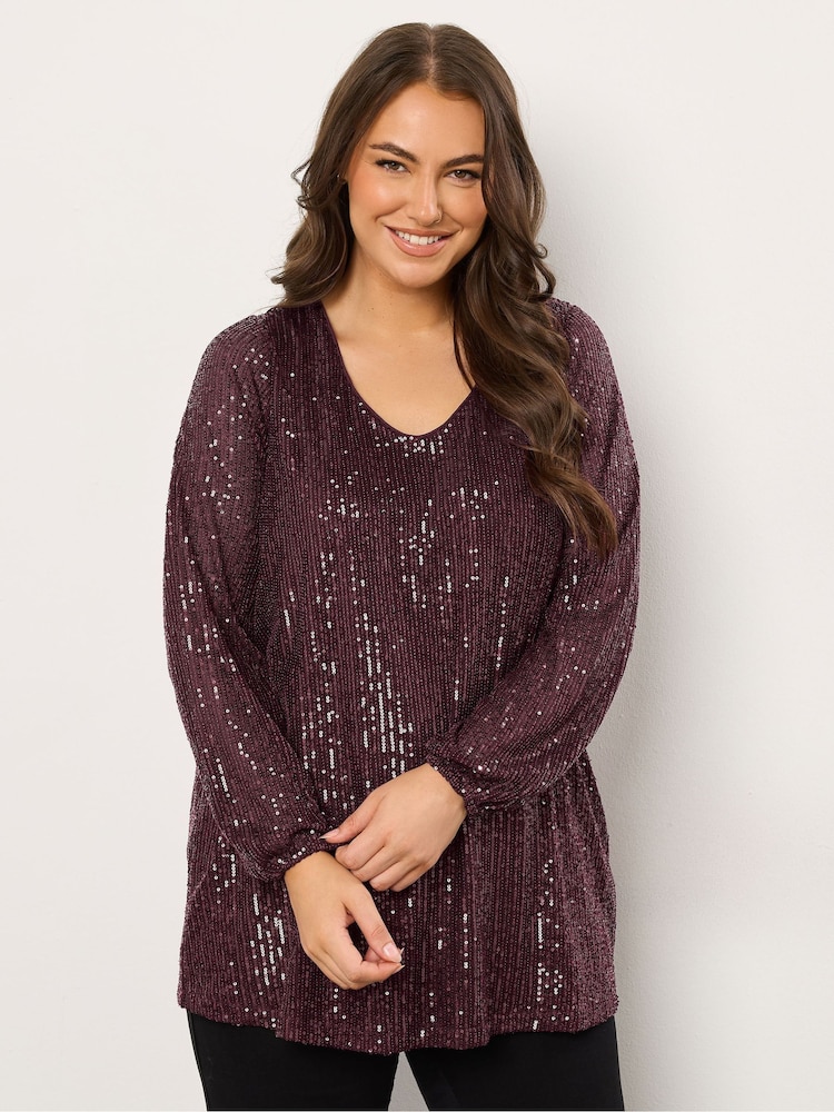 Evans Balloon Sleeve Sequin Top - Image 1 of 5 Evans Balloon Sleeve Sequin Top - Image 1 of 5