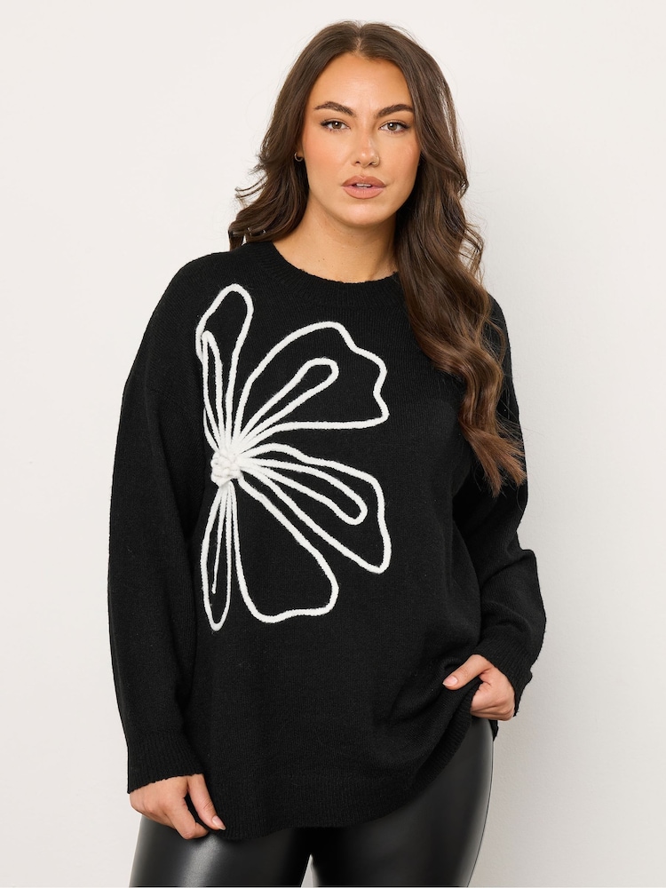 Evans Flower Applique Black Jumper - Image 1 of 5