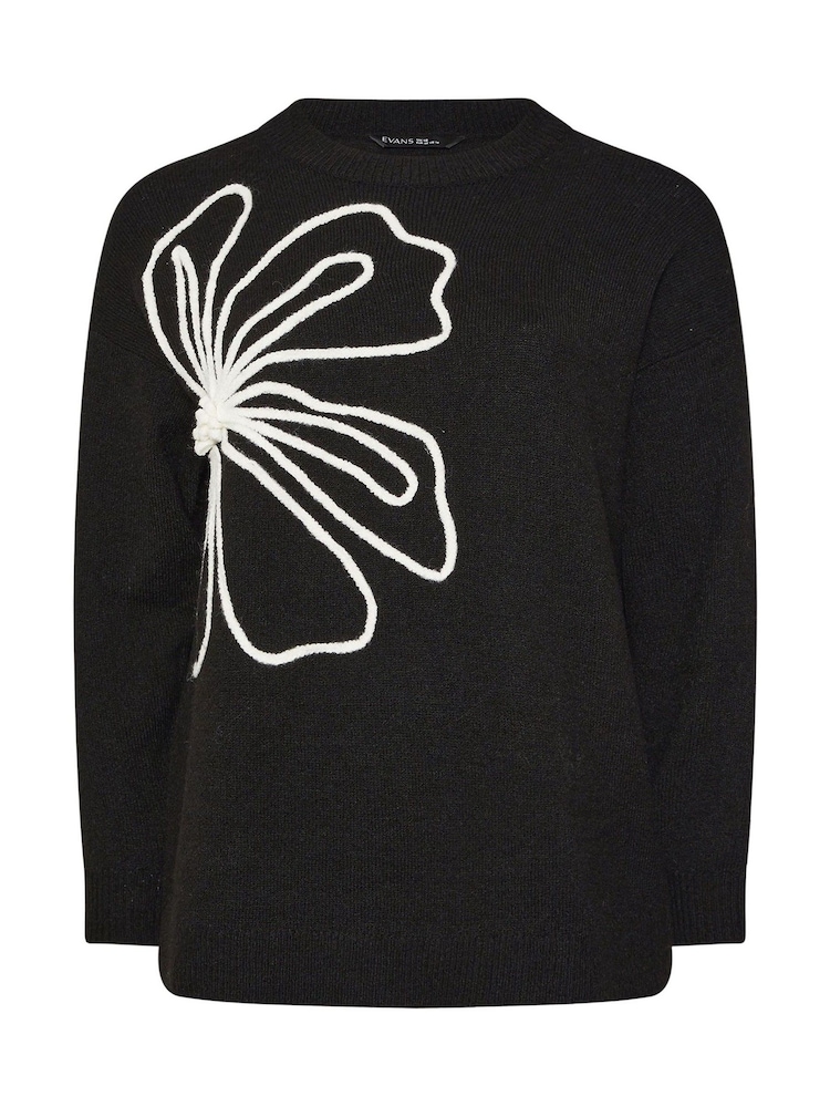 Evans Flower Applique Black Jumper - Image 5 of 5