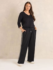 Evans Black Side Piping Wide Leg Trousers - Image 2 of 5