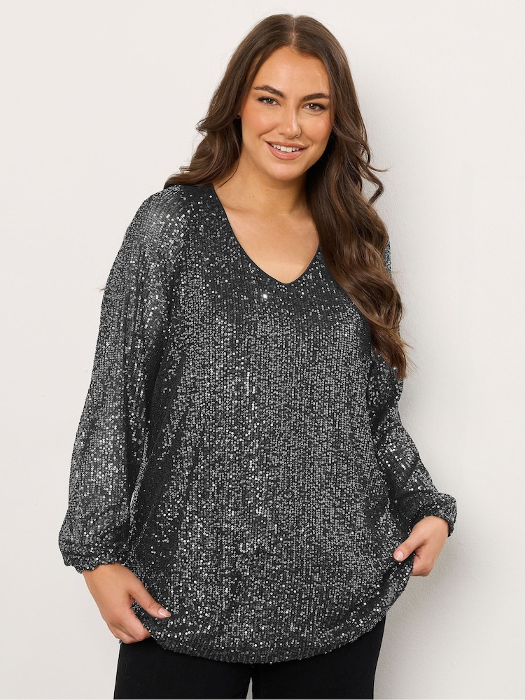 Evans Balloon Sleeve Sequin Top - Image 1 of 5 Evans Balloon Sleeve Sequin Top - Image 1 of 5