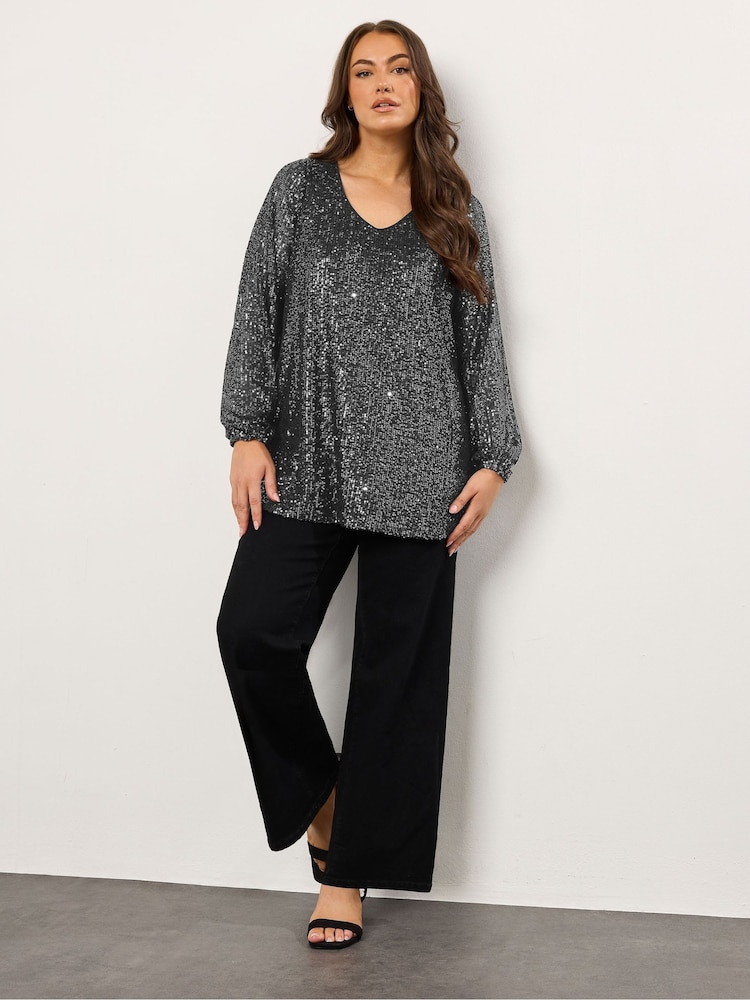 Evans Balloon Sleeve Sequin Top - Image 2 of 5 Evans Balloon Sleeve Sequin Top - Image 2 of 5