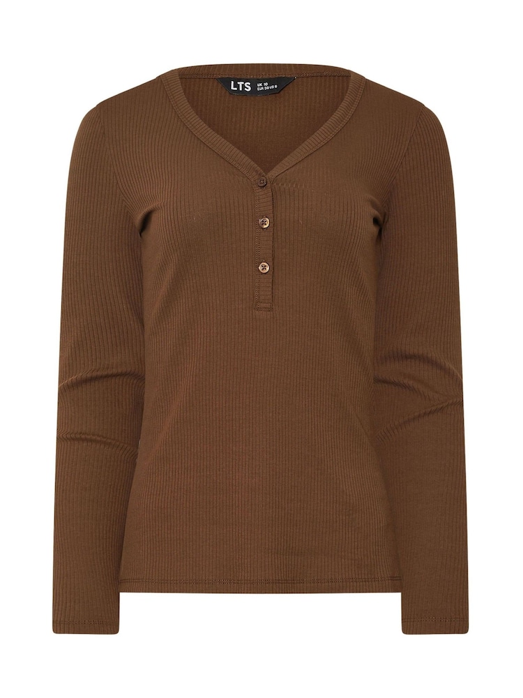 Long Tall Sally Brown Long Sleeve Ribbed Henley Top - Image 6 of 6