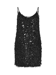 Yours Curve Black London Textured Sequin Slip Dress - Image 4 of 5