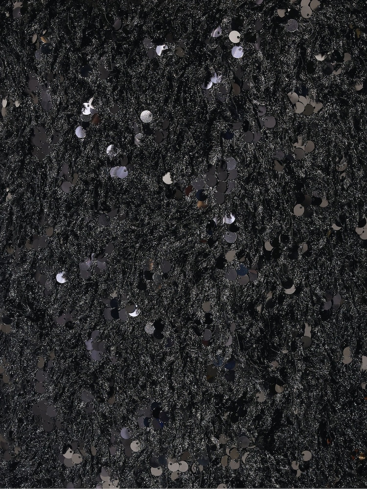 Yours Curve Black London Textured Sequin Slip Dress - Image 5 of 5