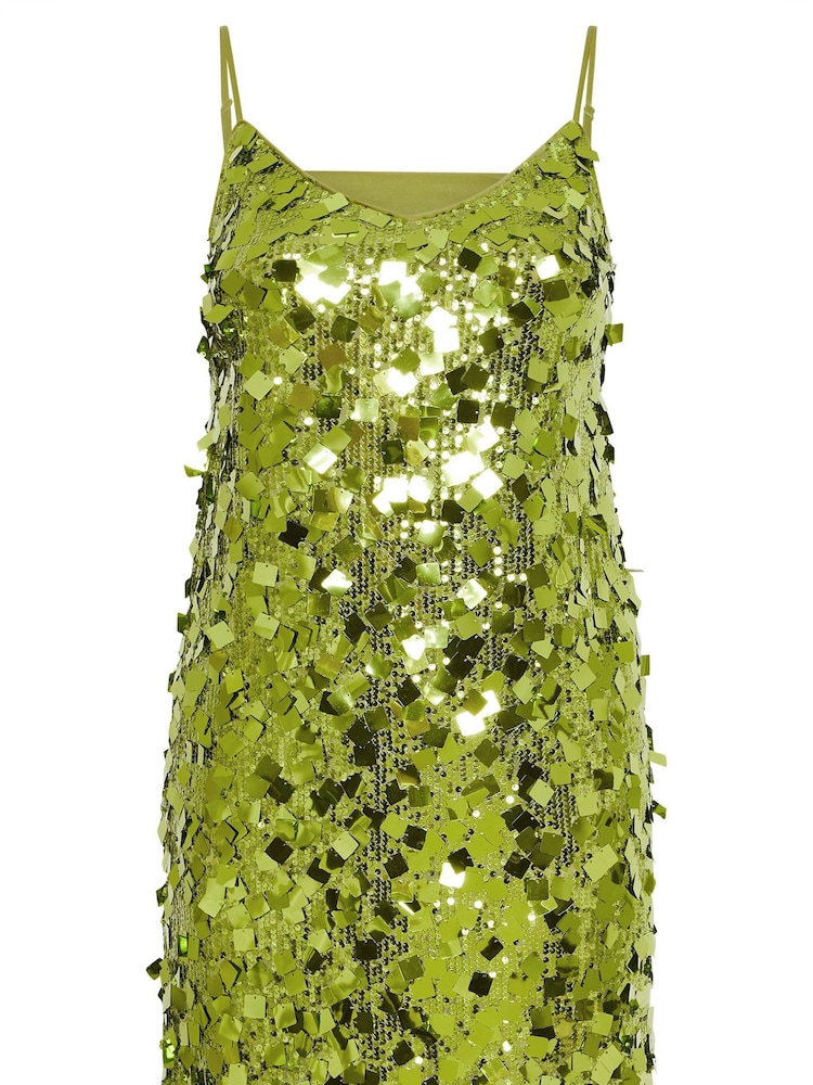 Yours Curve Green London Square Neck Sequin Slip Dress - Image 5 of 5 Yours Curve Green London Square Neck Sequin Slip Dress - Image 5 of 5
