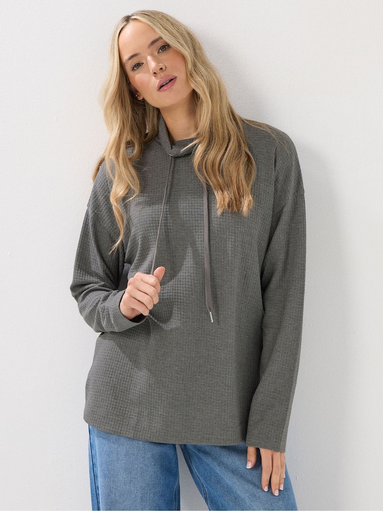 Long Tall Sally Grey Marl Waffle Cowl Neck Lounge Top - Image 1 of 5 Long Tall Sally Grey Marl Waffle Cowl Neck Lounge Top - Image 1 of 5