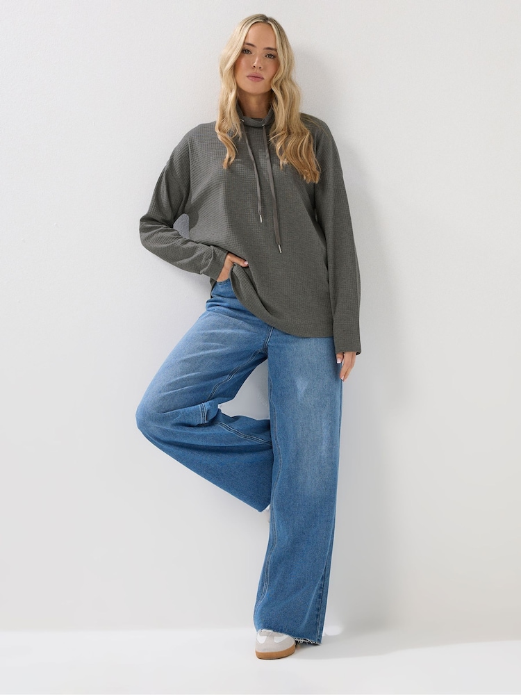 Long Tall Sally Grey Marl Waffle Cowl Neck Lounge Top - Image 2 of 5 Long Tall Sally Grey Marl Waffle Cowl Neck Lounge Top - Image 2 of 5