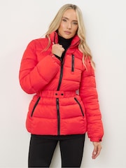 Long Tall Sally Red Padded Belted Coat - Image 3 of 5