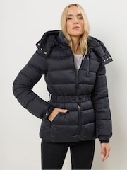 Long Tall Sally Black Padded Belted Coat - Image 1 of 6