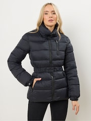 Long Tall Sally Black Padded Belted Coat - Image 2 of 6