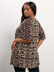 Yours Curve Brown Pleated Mesh Sleeve Top - Image 3 of 5