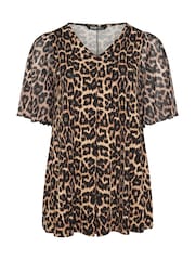Yours Curve Brown Pleated Mesh Sleeve Top - Image 5 of 5