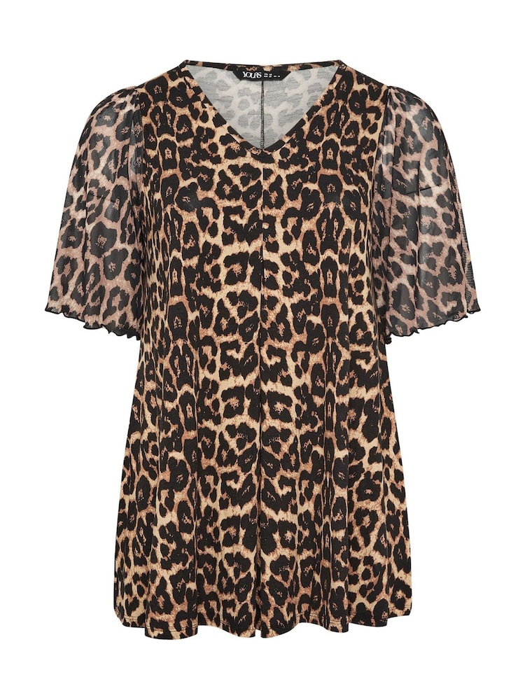 Yours Curve Brown Pleated Mesh Sleeve Top - Image 5 of 5