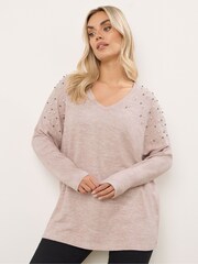 Yours Curve Pink Pearl Drop Shoulder Jumper - Image 1 of 5