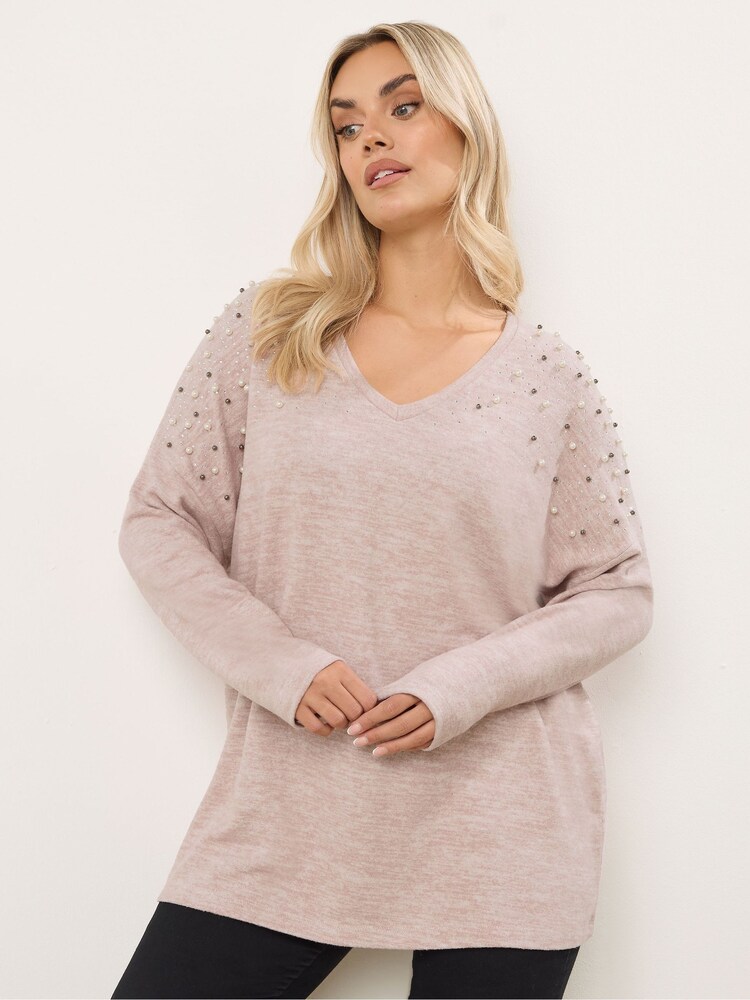 Yours Curve Pink Pearl Drop Shoulder Jumper - Image 1 of 5