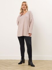 Yours Curve Pink Pearl Drop Shoulder Jumper - Image 2 of 5