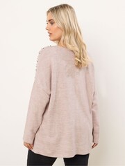 Yours Curve Pink Pearl Drop Shoulder Jumper - Image 3 of 5