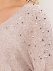 Yours Curve Pink Pearl Drop Shoulder Jumper - Image 4 of 5