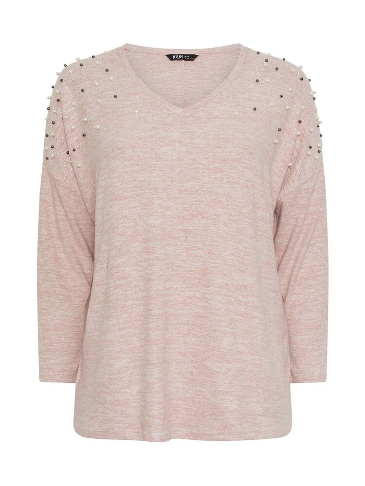 Yours Curve Pink Pearl Drop Shoulder Jumper - Image 5 of 5