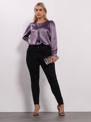 Yours Curve Purple Party Crushed Insert Blouse - Image 2 of 6
