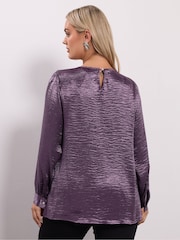 Yours Curve Purple Party Crushed Insert Blouse - Image 4 of 6