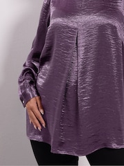 Yours Curve Purple Party Crushed Insert Blouse - Image 5 of 6