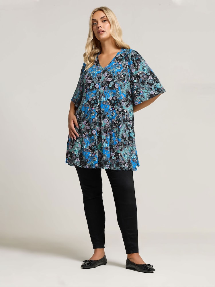 Yours Curve Blue Pleated Swing Top - Image 2 of 5 Yours Curve Blue Pleated Swing Top - Image 2 of 5