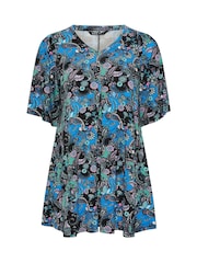 Yours Curve Blue Pleated Swing Top - Image 4 of 5