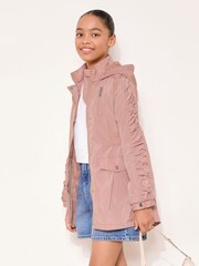 Lipsy Pink Shower Resistant Lightweight Ruched Raincoat (5-14yrs) - Image 1 of 5