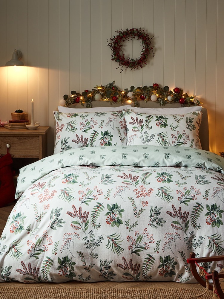 Vantona Natural Festive Sprig Brushed Cotton Quilt Cover Set - Image 1 of 3 Vantona Natural Festive Sprig Brushed Cotton Quilt Cover Set - Image 1 of 3