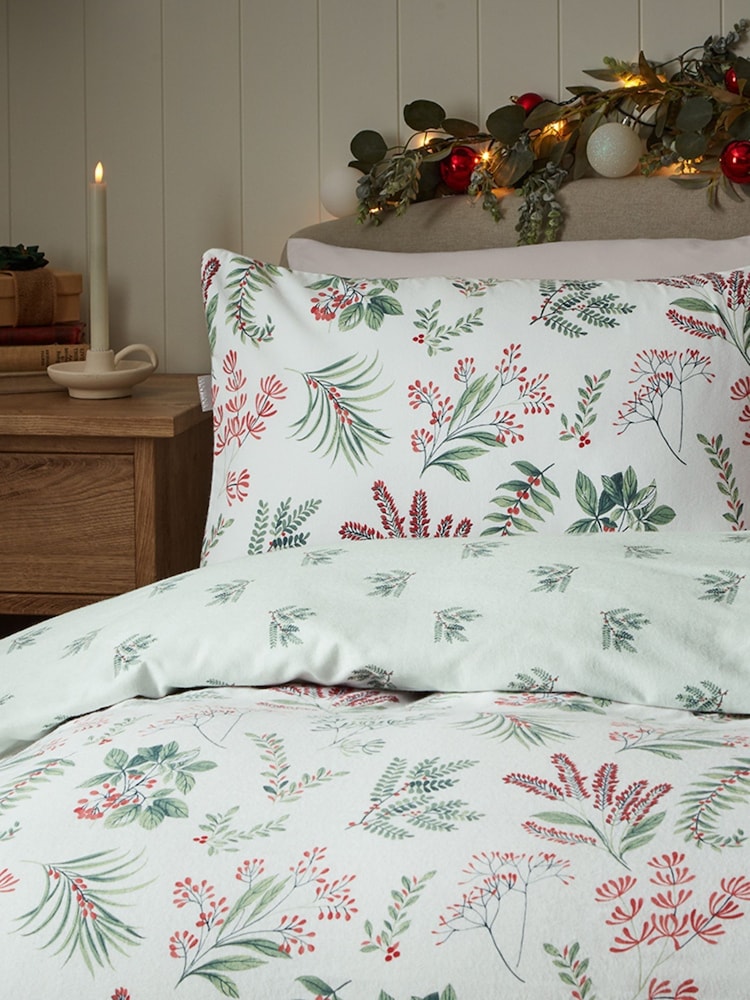 Vantona Natural Festive Sprig Brushed Cotton Quilt Cover Set - Image 2 of 3 Vantona Natural Festive Sprig Brushed Cotton Quilt Cover Set - Image 2 of 3