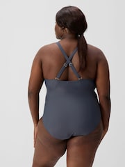 Speedo Grey Womens Plus Size Shaping V-Neck Swimsuit - Image 2 of 4