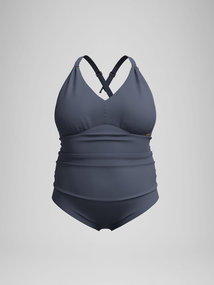 Speedo Grey Womens Plus Size Shaping V-Neck Swimsuit - Image 4 of 4