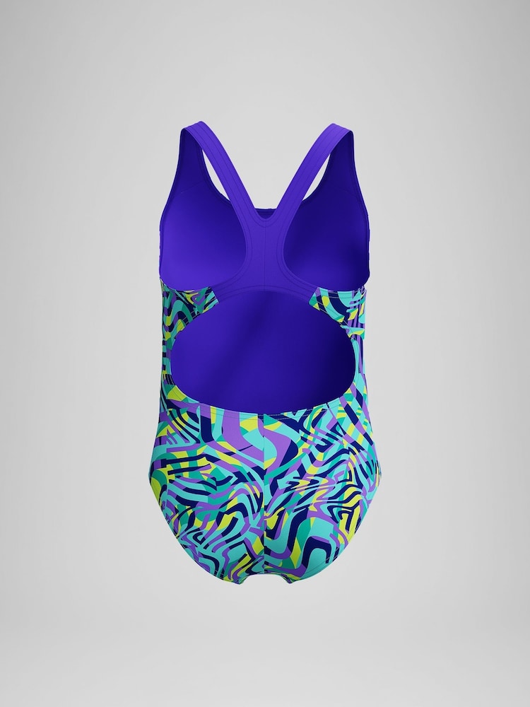 Speedo Blue Girls Digital Allover Splashback Swimsuit - Image 2 of 4 Speedo Blue Girls Digital Allover Splashback Swimsuit - Image 2 of 4