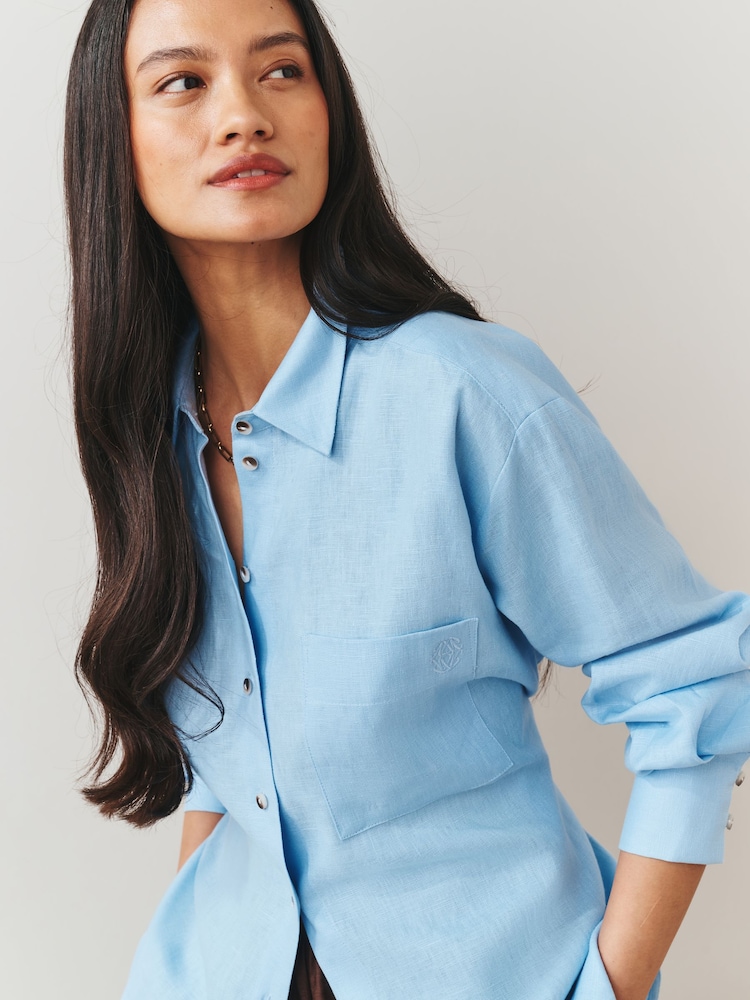 Nothing Ordinary Blue Linen Shirt - Image 1 of 5