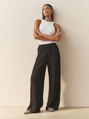 Nothing Ordinary Black Soft Touch Crinkle Jersey Wide Leg Trousers - Image 1 of 2