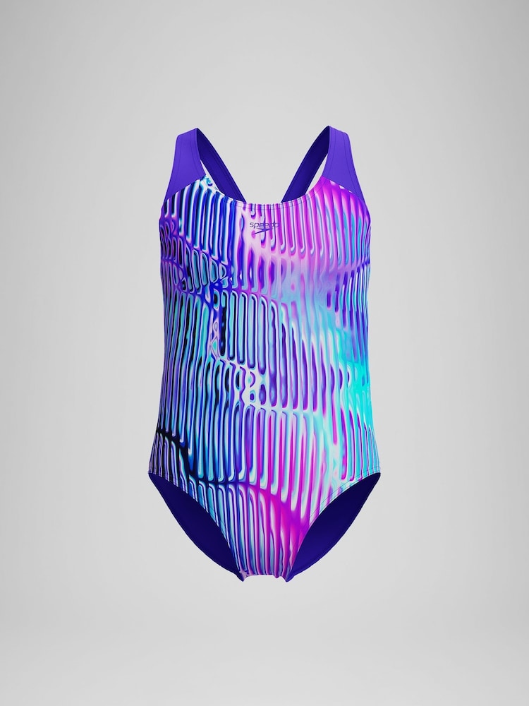 Speedo Blue Girls Digital Allover Splashback Swimsuit - Image 1 of 3