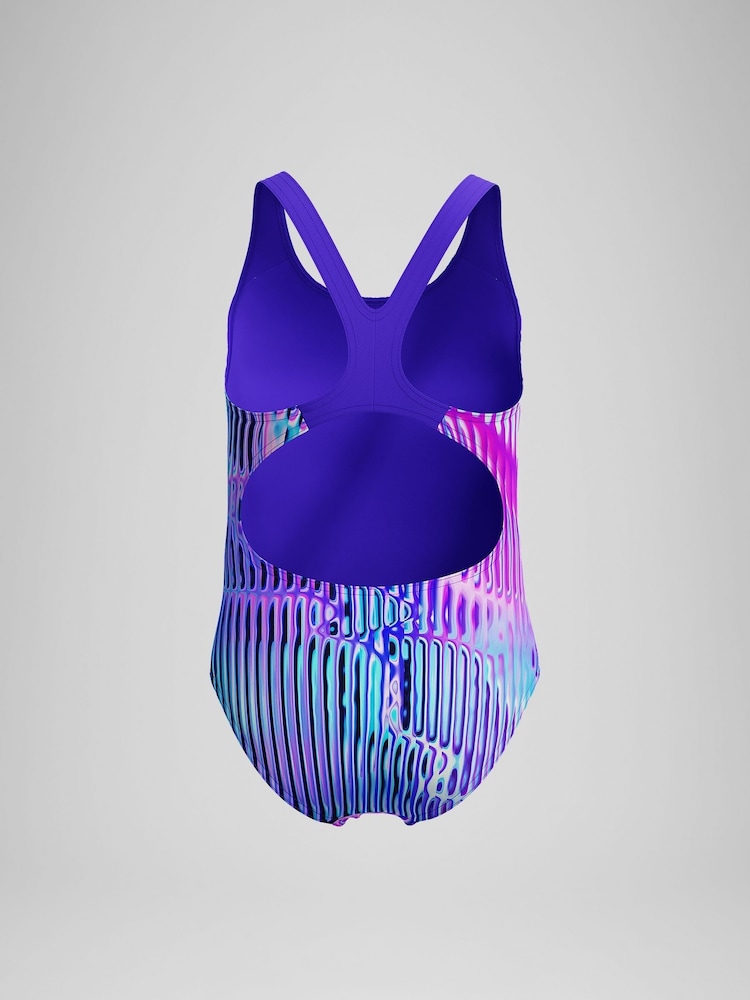 Speedo Blue Girls Digital Allover Splashback Swimsuit - Image 3 of 3