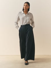 Nothing Ordinary Black Pleat Front Tailored Trousers With Wool - Image 1 of 6