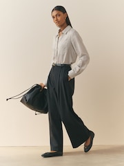 Nothing Ordinary Black Pleat Front Tailored Trousers With Wool - Image 2 of 6