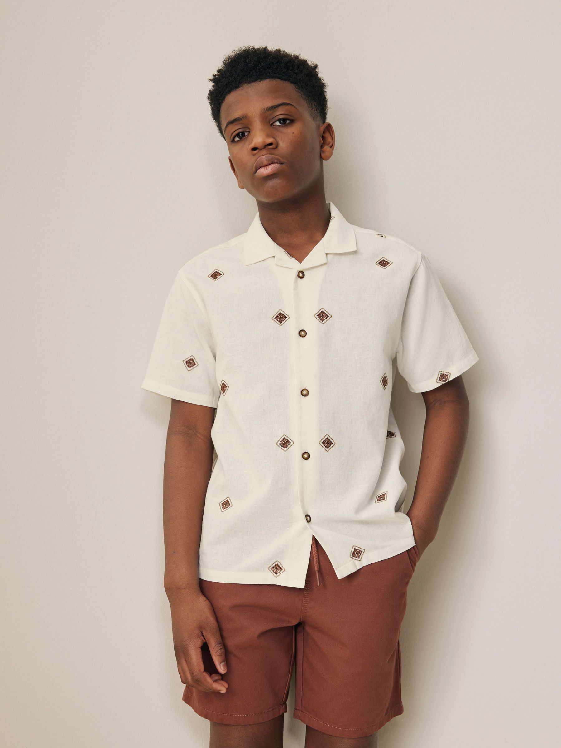 Buy Ecru Eid Short Sleeve All Over Embroidery Shirt (3-16yrs) from