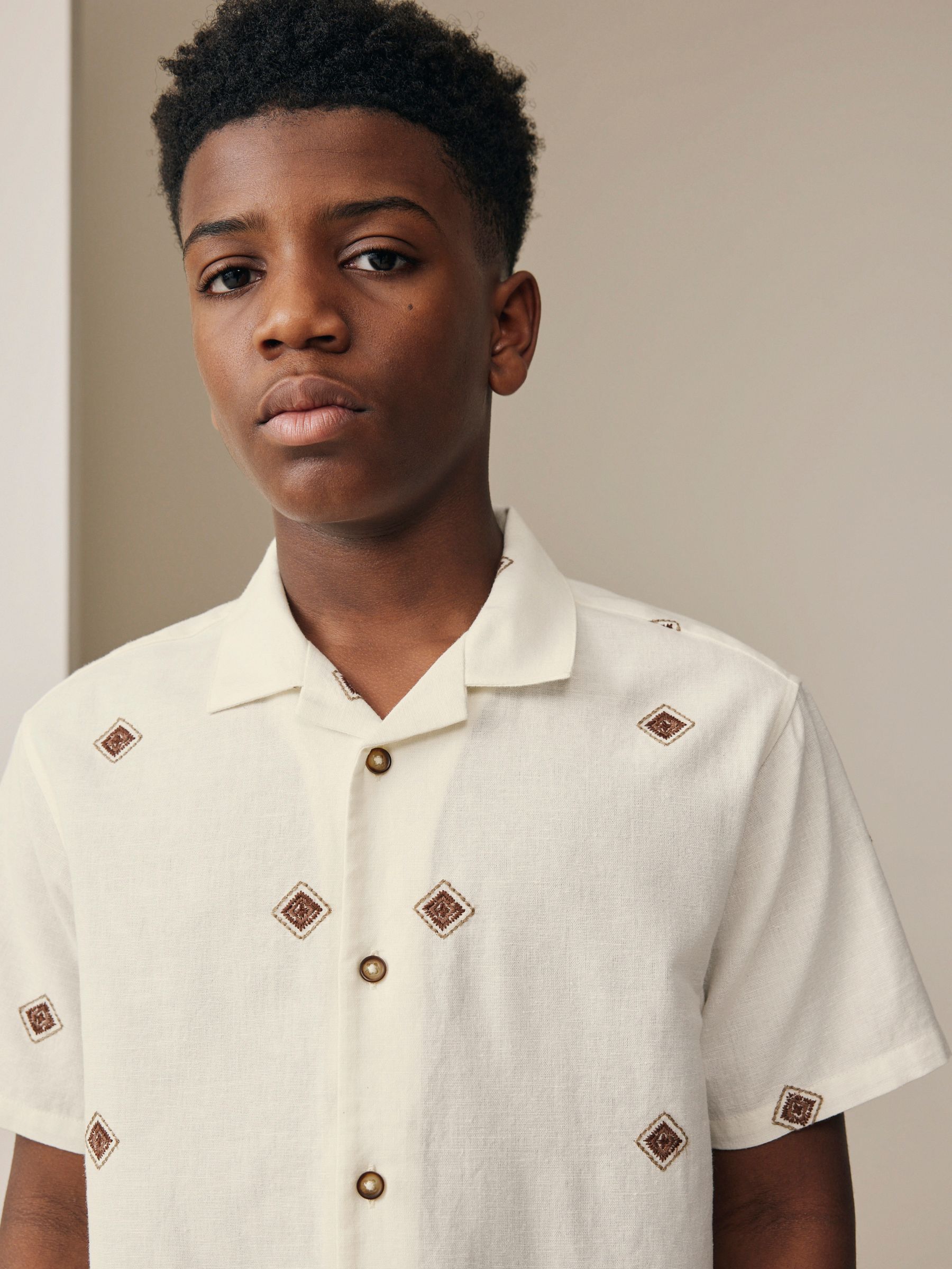 Buy Ecru Eid Short Sleeve All Over Embroidery Shirt (3-16yrs) from