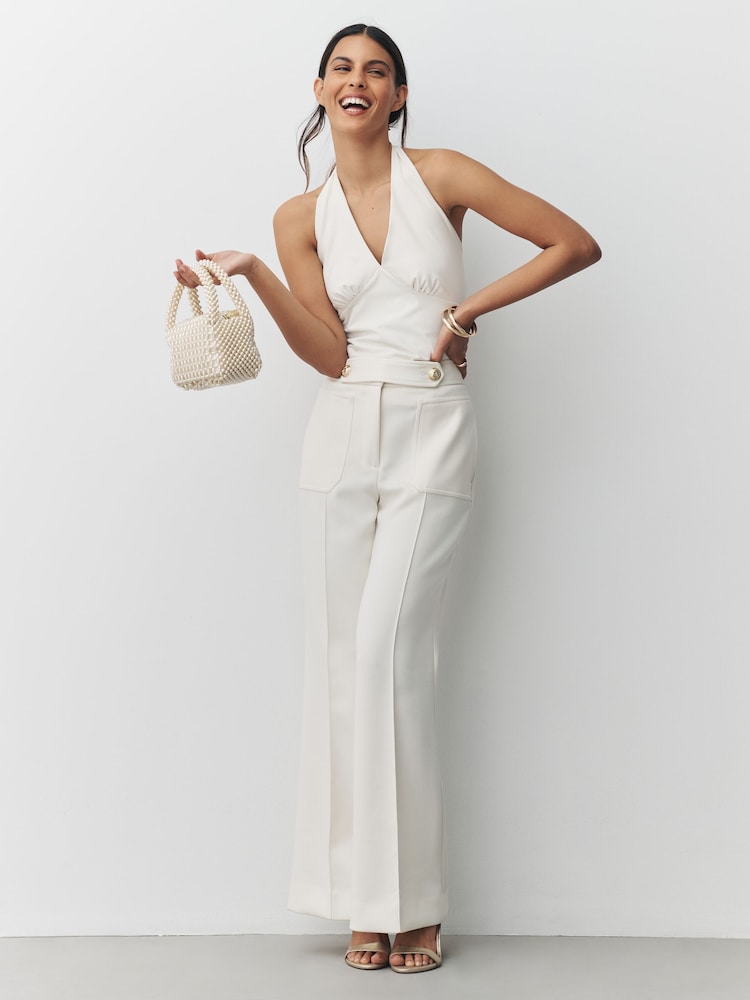 White Halter Neck Sleeveless Bridal Top - Image 1 of 7