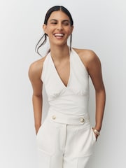 White Halter Neck Sleeveless Bridal Top - Image 2 of 7