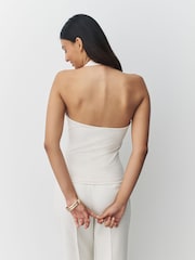 White Halter Neck Sleeveless Bridal Top - Image 3 of 7