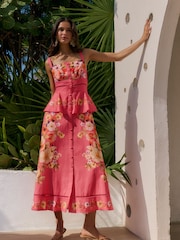 Friends Like These Coral Pink Strappy Peplum Hem Midi Dress - Image 1 of 4