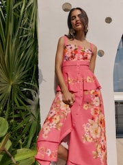 Friends Like These Coral Pink Strappy Peplum Hem Midi Dress - Image 2 of 4