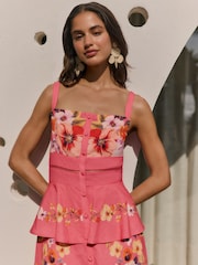 Friends Like These Coral Pink Strappy Peplum Hem Midi Dress - Image 3 of 4